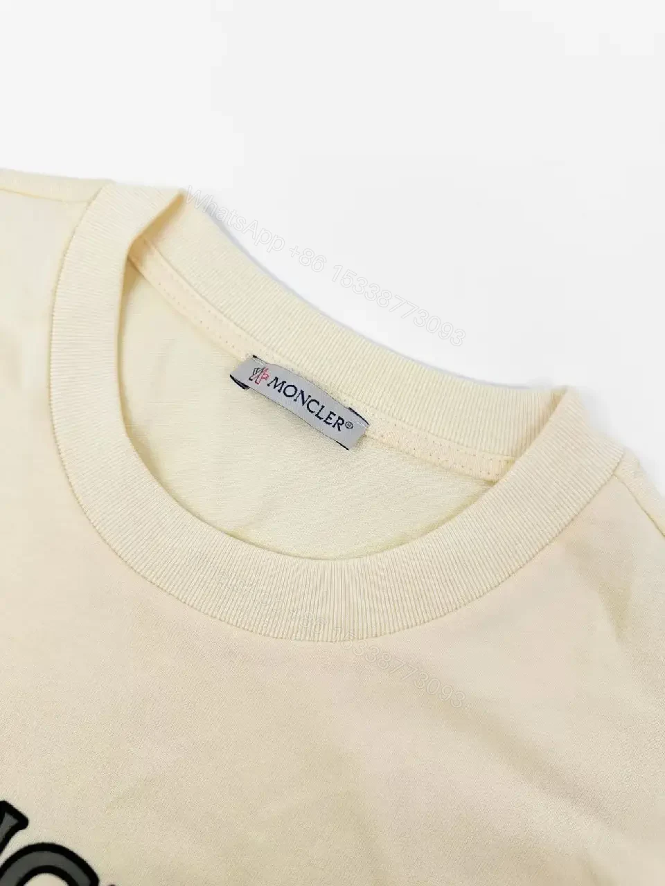 View 4 of Cream-Colored Cotton Crewneck Tee with Logo Patch, Relaxed Fit