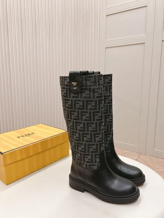 View 6 of Bold Leather Knee-High Boots: Textured Logo Jacquard Style