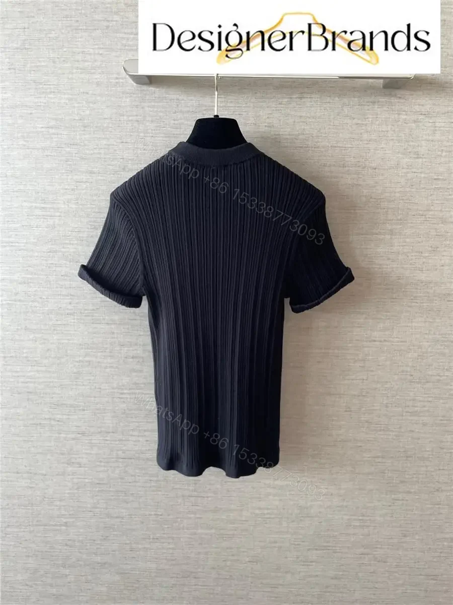 View 7 of Knit Tee: Rhinestone Logo, Modern Texture, Luxe Presence