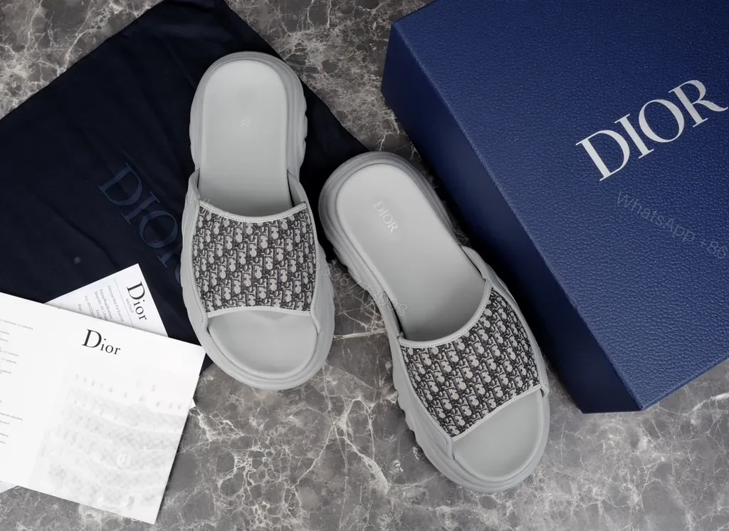 Patterned Dior Slides: Plush Comfort, Monogram Textile Strap — view 1