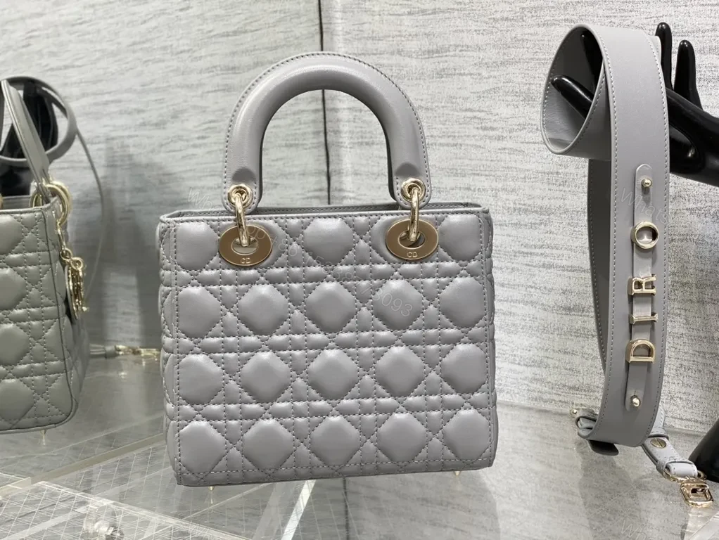 View 2 of Structured Chic Diamond Quilted Handbag - Gold Charms, Crossbody Ready