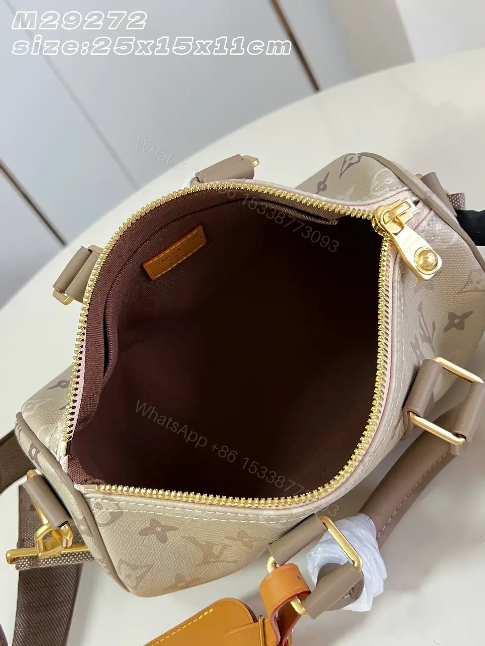 View 4 of Beige Canvas LV Monogram Duffel Satchel