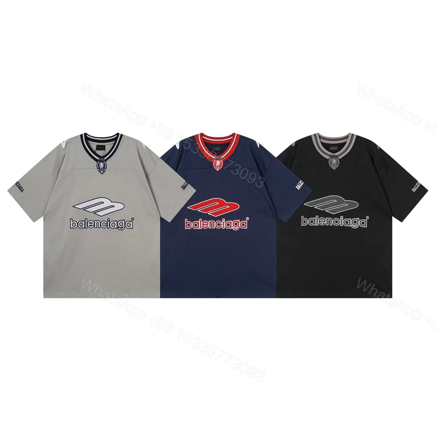 View 15 of Balenciaga Clothes 3B Silhouette Ribbed V-neck Printed T-shirt Black/Dark Blue/Gray