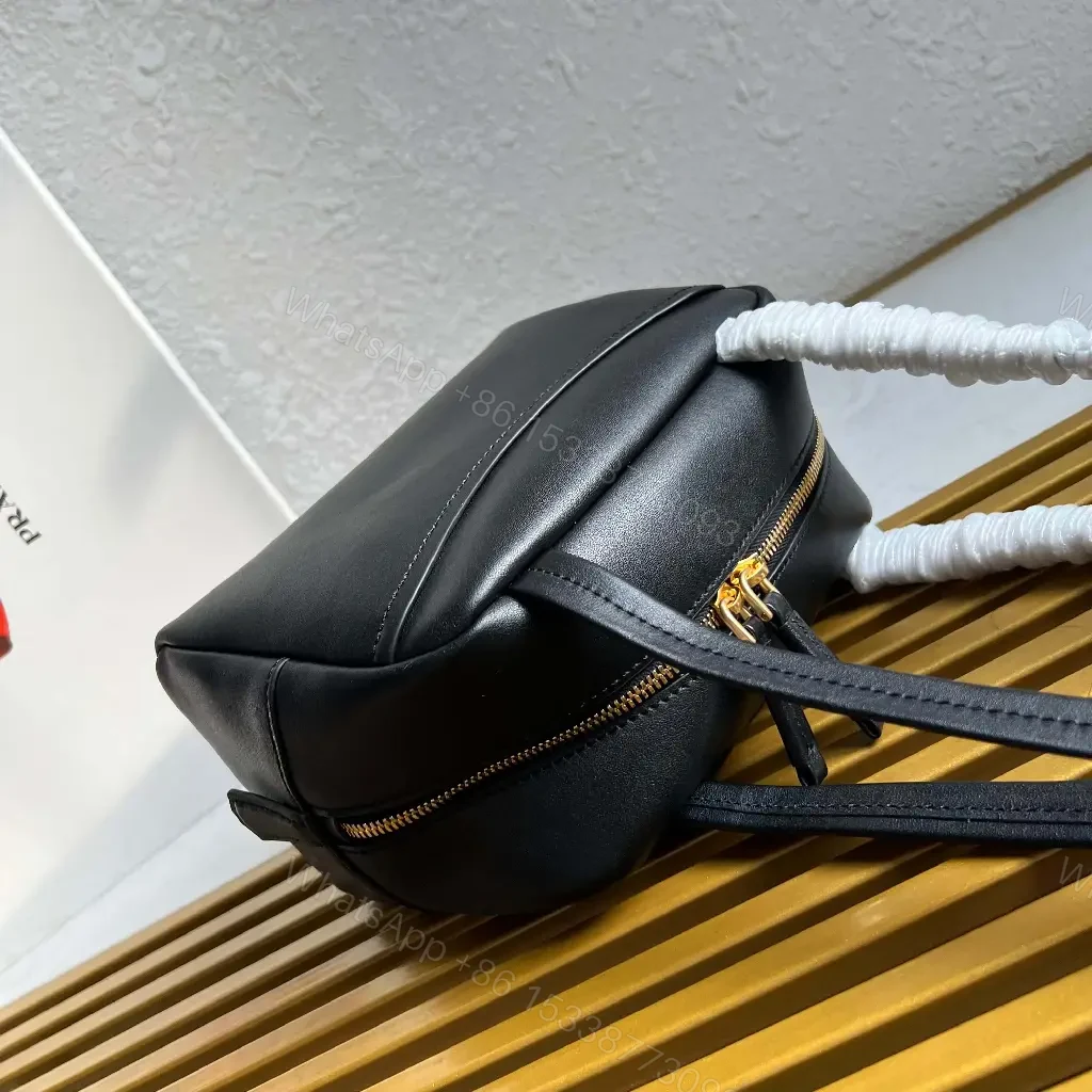 View 9 of Black Leather Structured Handbag with Gold Zipper Pouch - Prada Milano Style