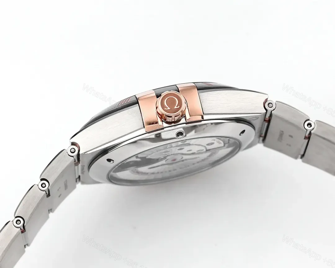 View 6 of Omega Constellation Star Series 5th Generation Ceramic Bezel Watch 41mm Burgundy Dial Stainless Steel and Rose Gold Bracelet