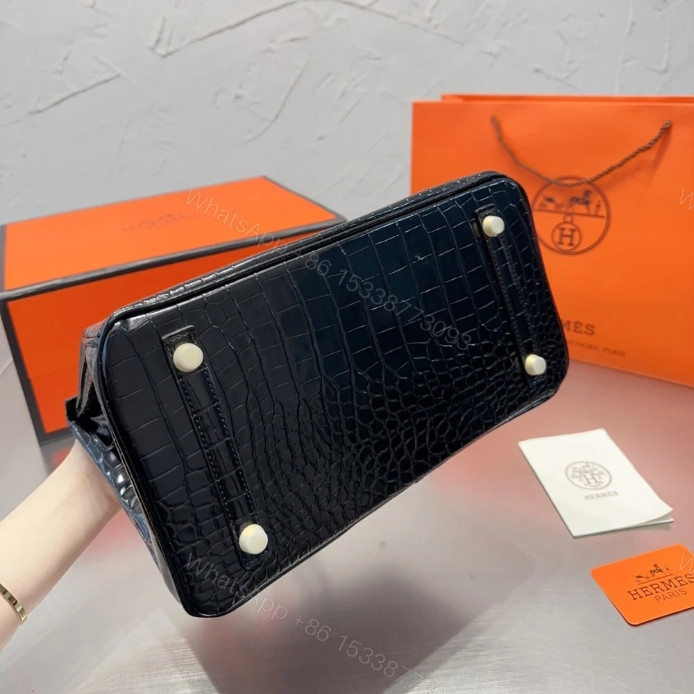 View 3 of Hermes Birkin 30 Shiny Porosus Crocodile Black 30Cm