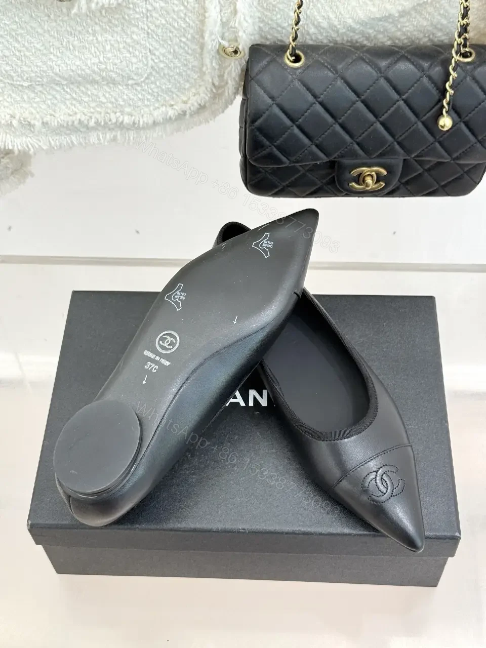 View 7 of Black Leather Pointed-Toe Flats, Minimal Luxury Comfort