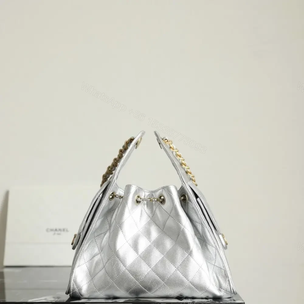 View 2 of 高仿Chanel*25S系列AS5293金屬牛皮流浪包銀色小號免檢版