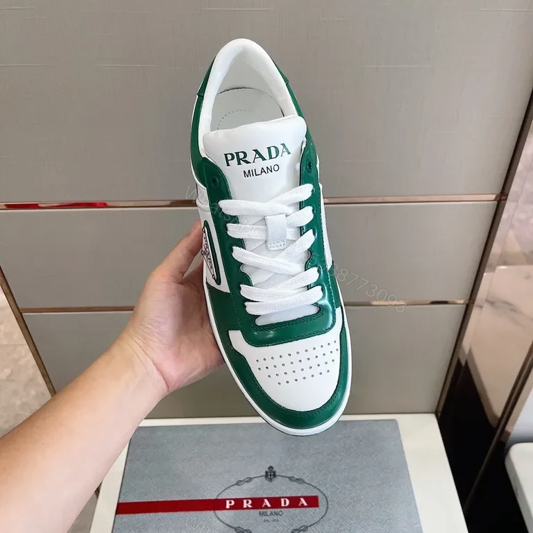 View 4 of Prada Green-White Leather Sneakers: Luxury Everyday Comfort