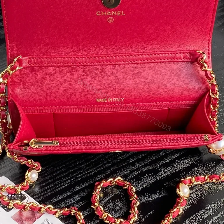 View 6 of Crimson Quilted Flap Bag: Luxe Compact Classic Chain-Charms