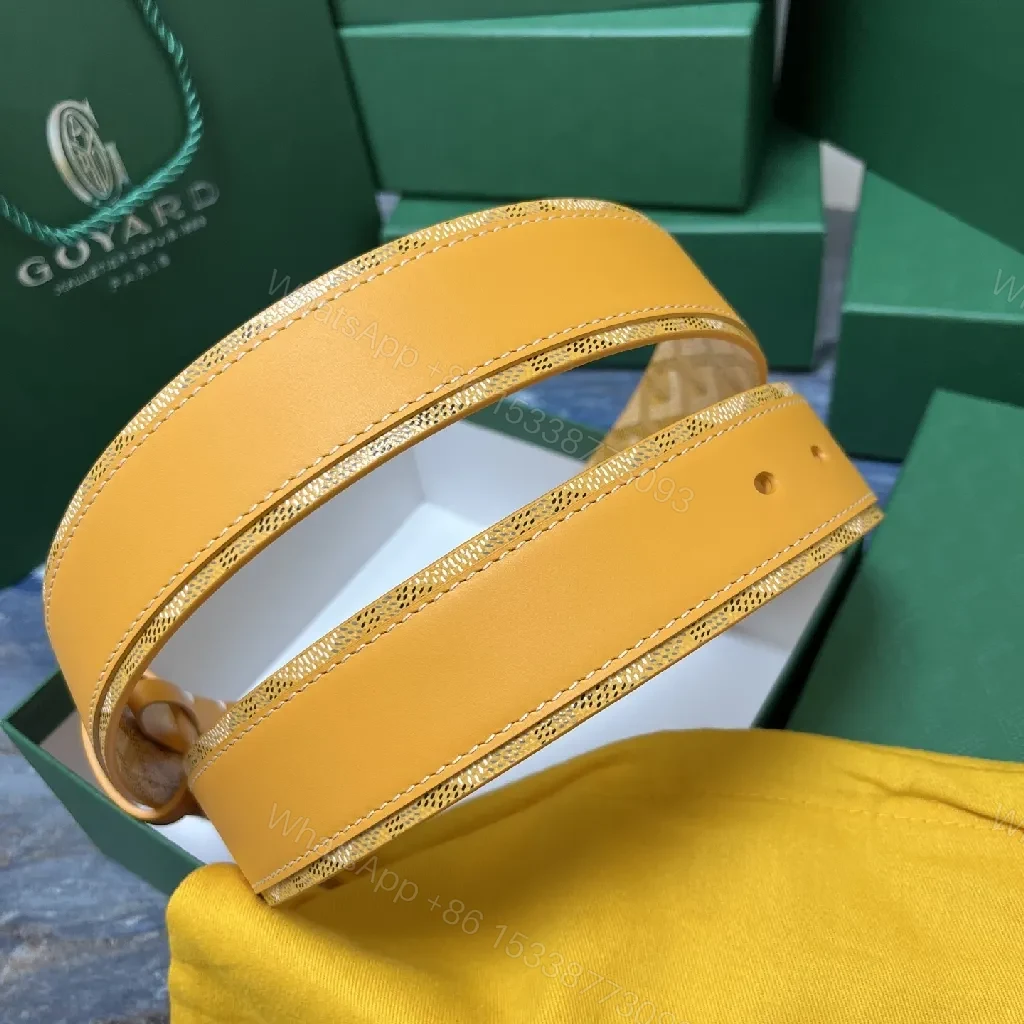 View 7 of Yellow Leather Belt with Signature Pattern, Premium Craftsmanship, Modern Style, Adjustable Comfort