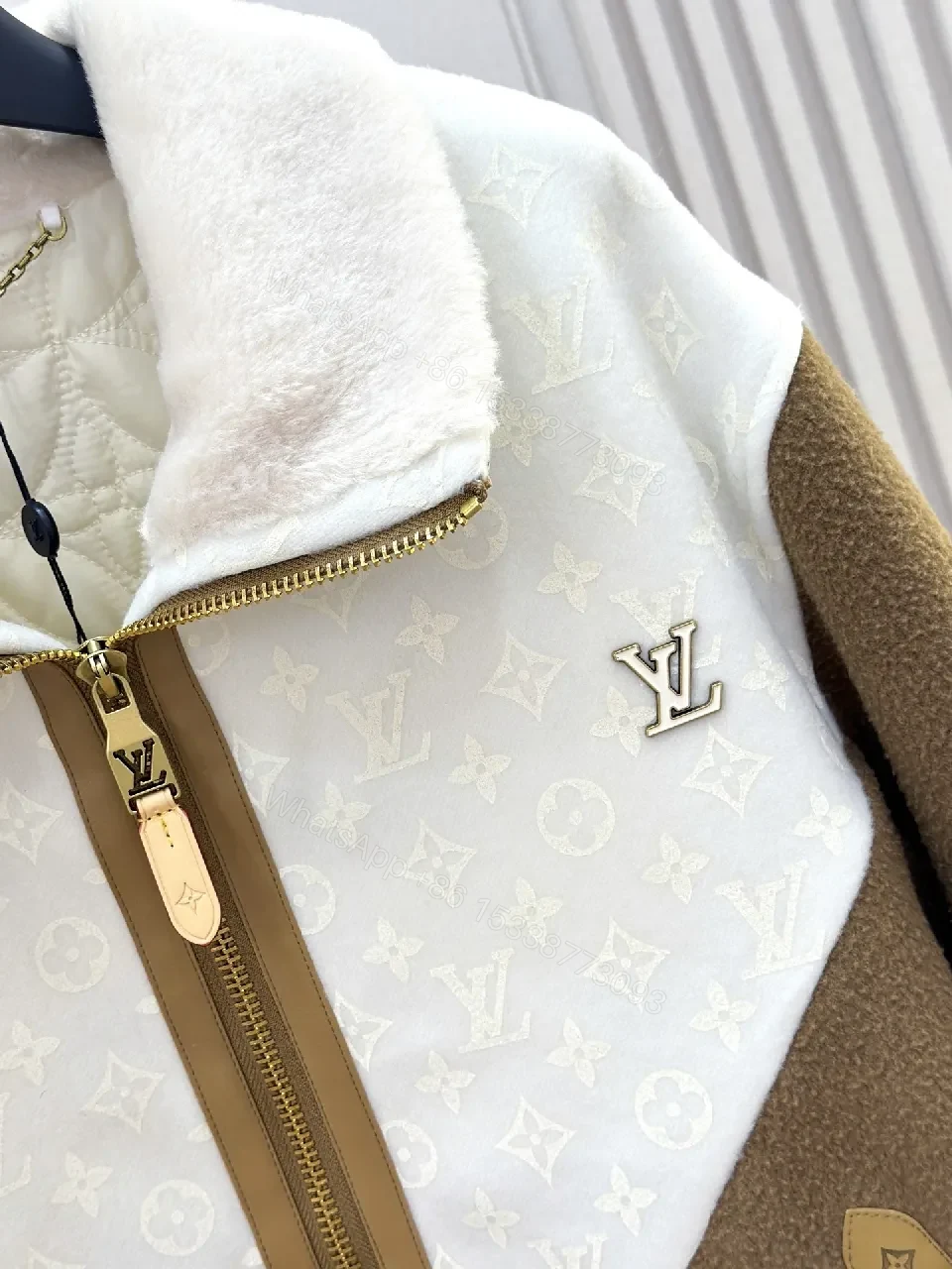 View 6 of Brown & Off-White Monogram Varsity Jacket: Rich Texture, Modern Luxury