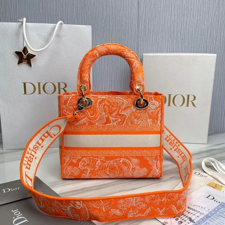 View 2 of Vivid Orange Dior Tote â€” Lux Jacquard, All-Day Versatility