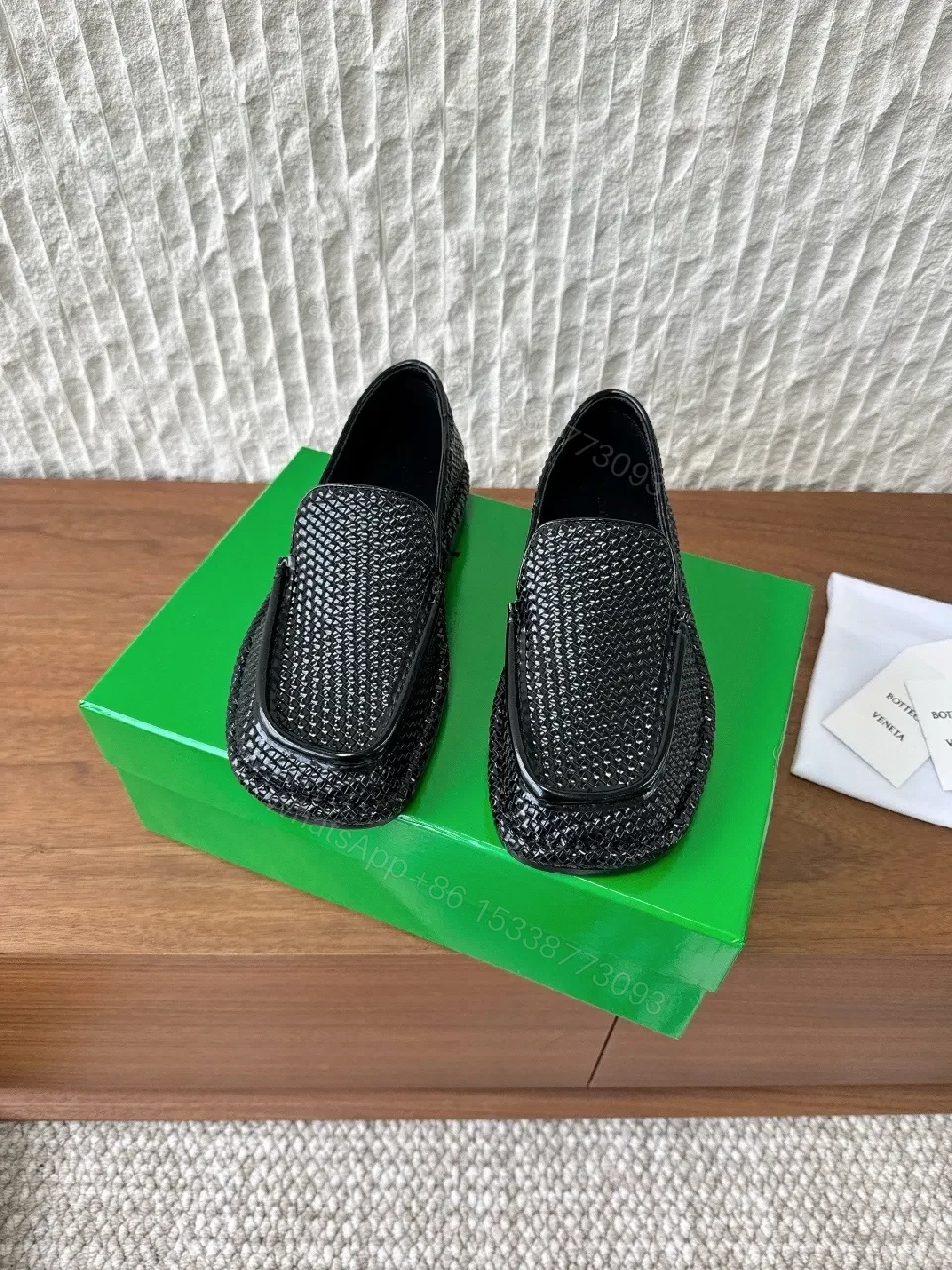 View 9 of Black Leather Textured Slip-On Loafers: Comfort, Shine, Tailored