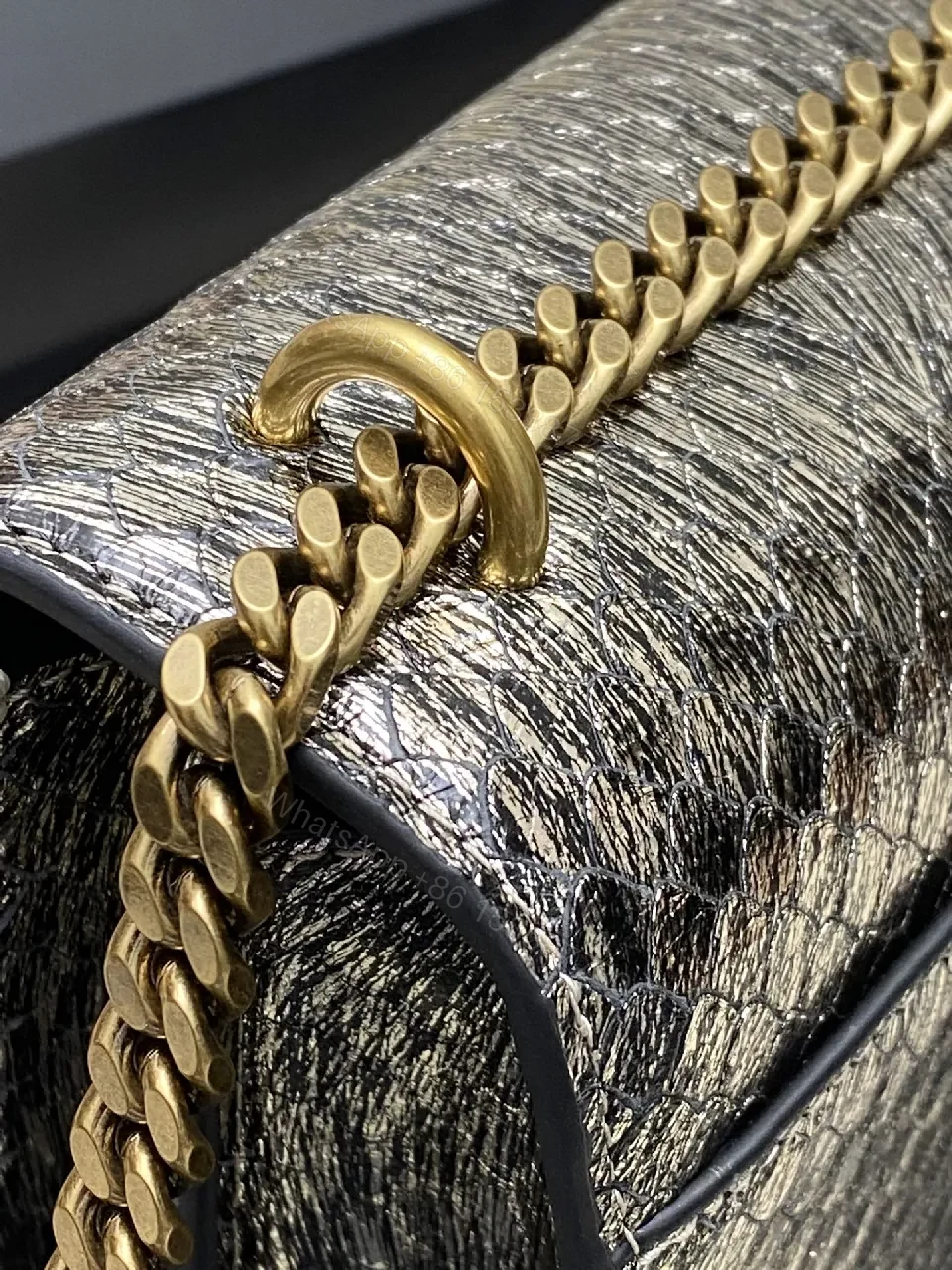 View 4 of Metallic Textured Wallet-On-Shoulder Bag with YSL Hardware