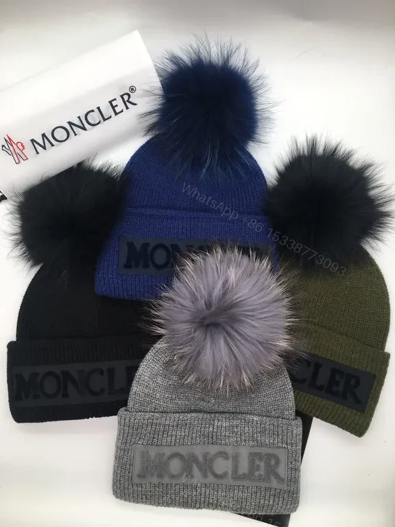 View 5 of Moncler Heather Knit Beanie with Pom-Pom - Luxe Warmth Cap