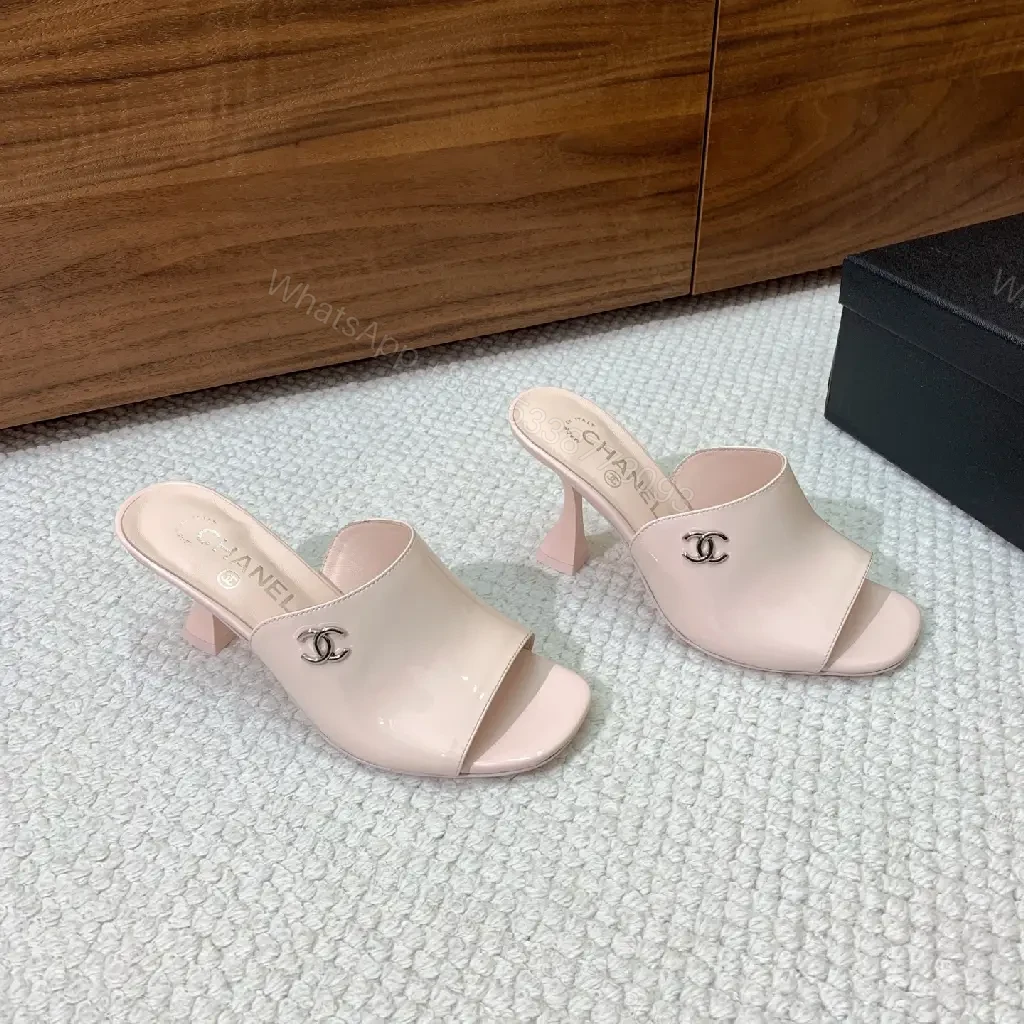 View 7 of Powder Pink Patent Slides with Iconic Twist, Mid-Heel Elevation
