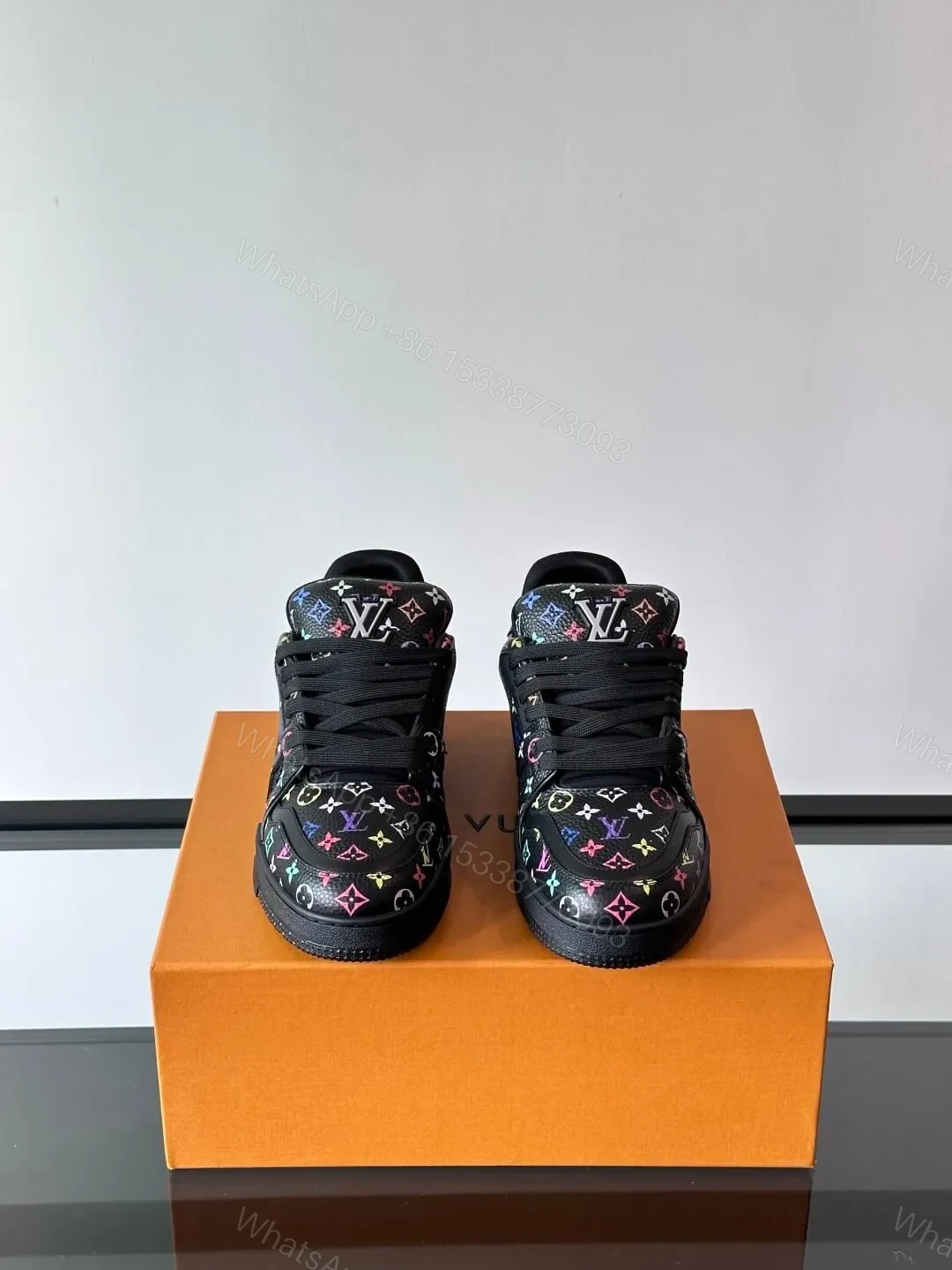 View 2 of LV Men Black Multicolor Leather Sneakers