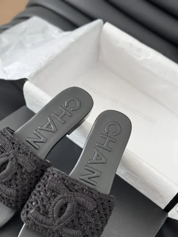 View 2 of Chanel-Inspired Knit Slides with Luxe Leather Backing
