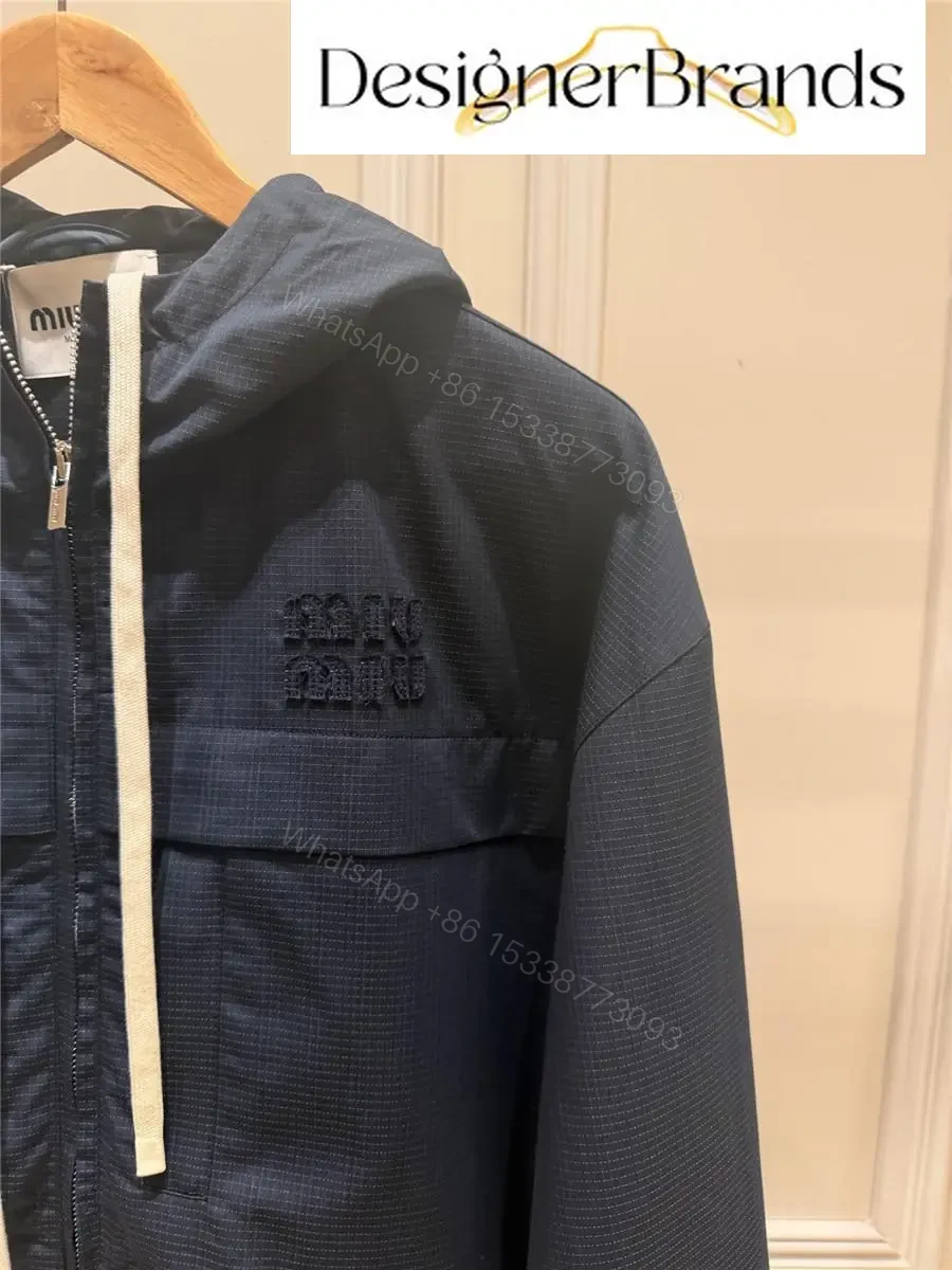 View 4 of Miu Miu Dark Blue Drawstring Hooded Parka