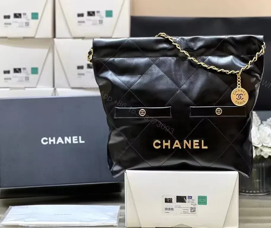 View 3 of Chanel-Inspired Quilted Nylon Tote with Gold Chain