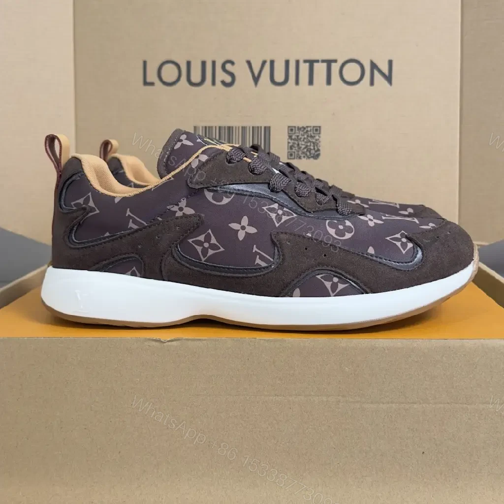 View 6 of Brown Monogram Windrunner Sneaker - Louis Vuitton Style, Low-Top, Lace-Up