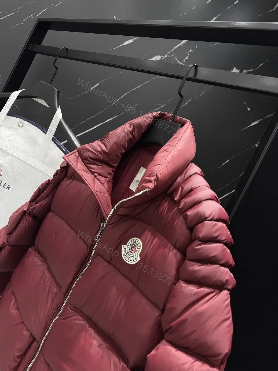 View 3 of Burgundy Quilted Puffer Jacket: Rich Texture, Warmth