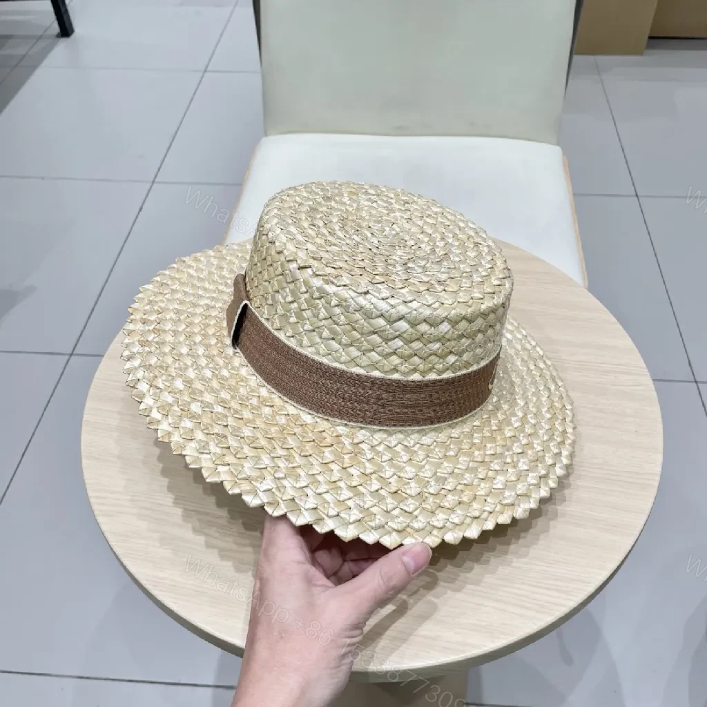 View 4 of Light Straw Hat with Brand Band, Woven, Luxe Sun Hat