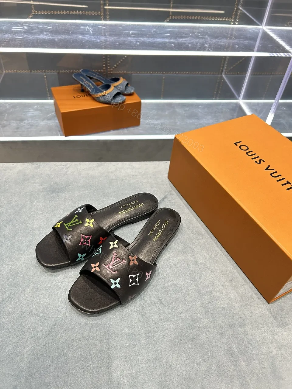 View 4 of Colorful Rainbow Monogram Slide Sandals