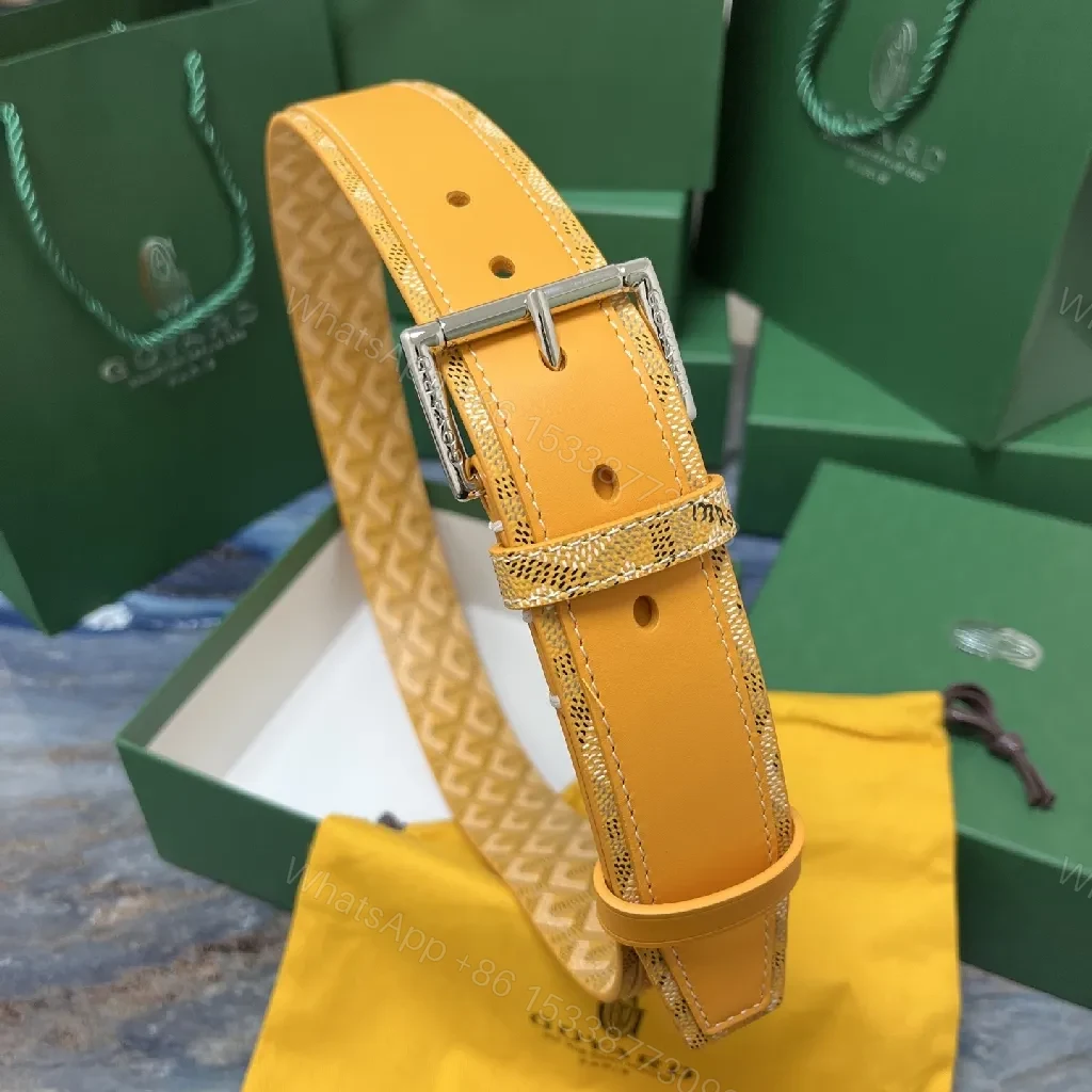 View 6 of Yellow Leather Belt with Signature Pattern, Premium Craftsmanship, Modern Style, Adjustable Comfort
