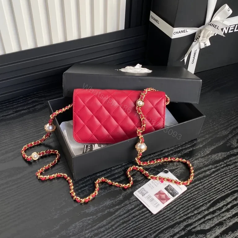View 3 of Crimson Quilted Flap Bag: Luxe Compact Classic Chain-Charms
