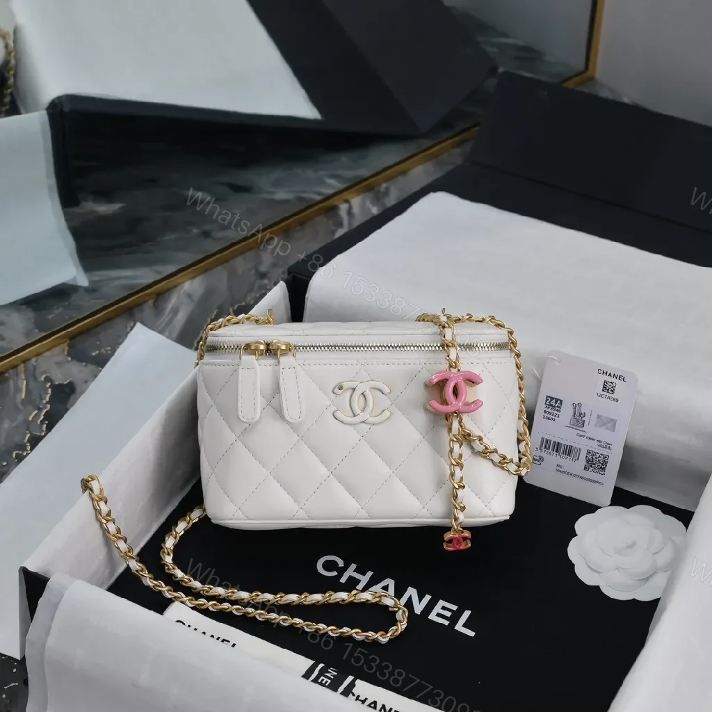 White Quilted Mini Bag, Gold Chain, Luxe Crossbody Style — view 1