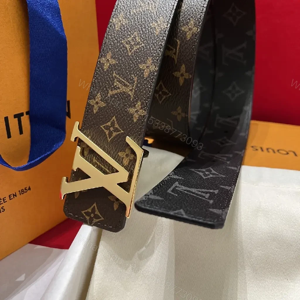 View 3 of Lux Monogram Belt with Gold Buckle – Premium Canvas Accessory