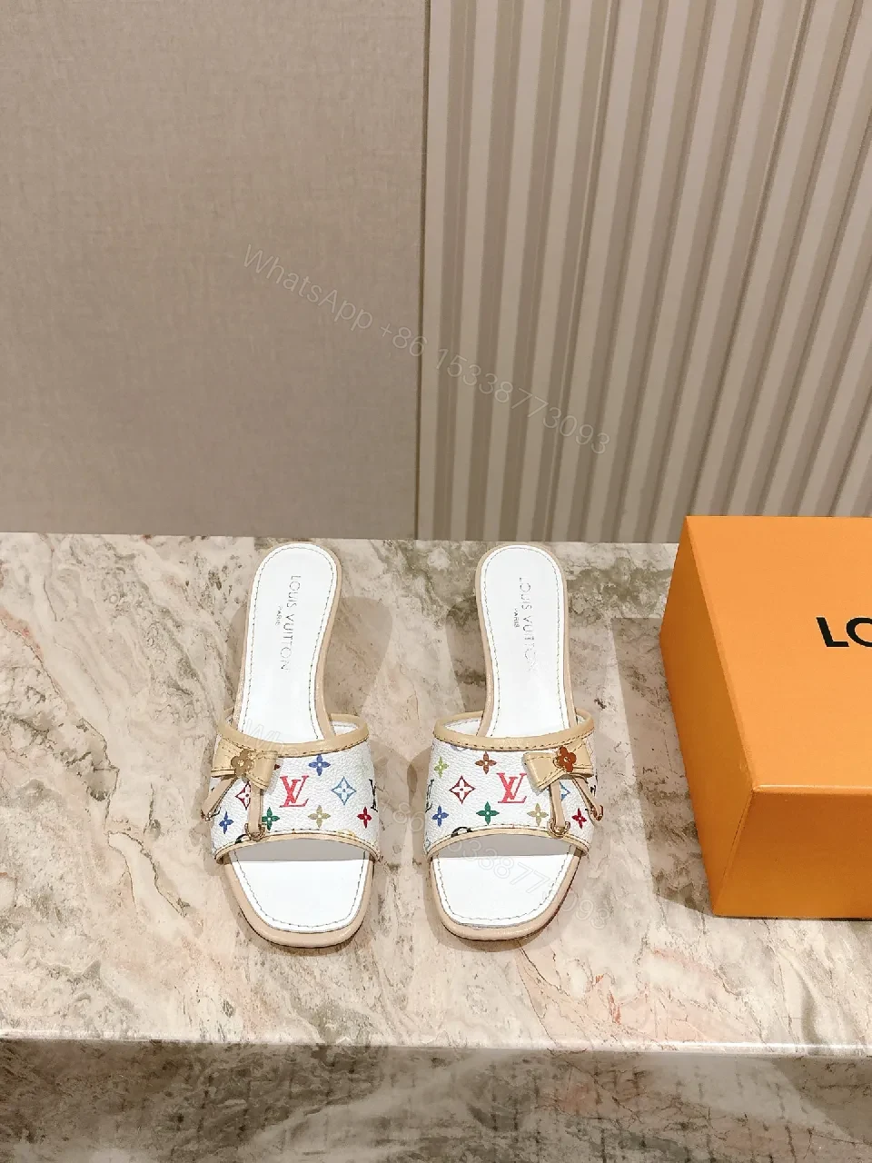 View 7 of Colorful Monogram Slide Sandals with Cushioned Footbed