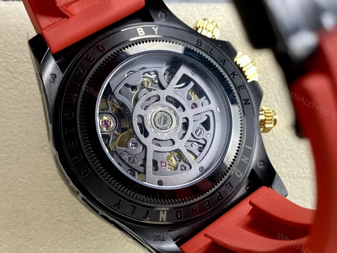 View 4 of Replica Rolex Daytona Blaken Skeleton Dial Red Rubber Strap 40mm