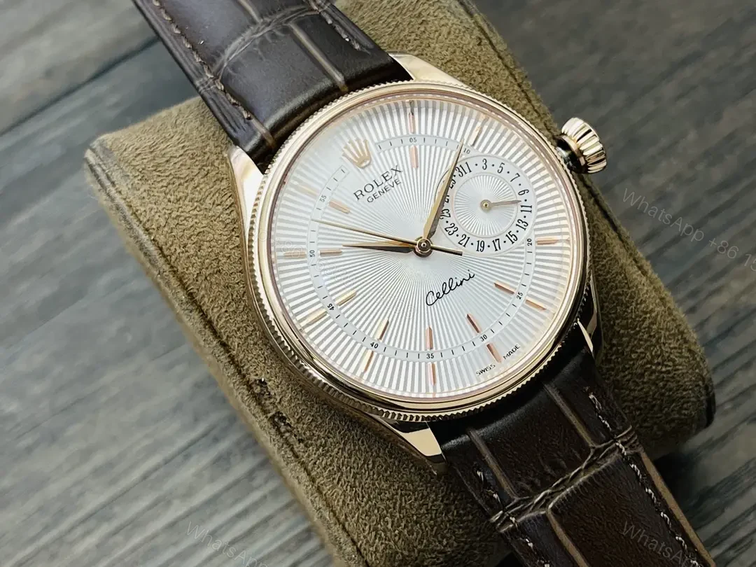 View 2 of Rolex Cellini Date 50515 39mm Everose Silver Alligator Strap Watch 50515-0009