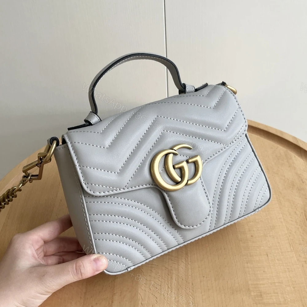 View 3 of Gucci GG Marmont Matelassé Chevron Mini Top Handle Bag Light Grey 21Cm 547260 AABZC 1712