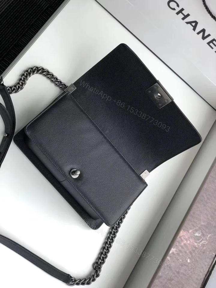 View 4 of Chanel Boy Medium Handbag Black Sliver Hardware 25Cm