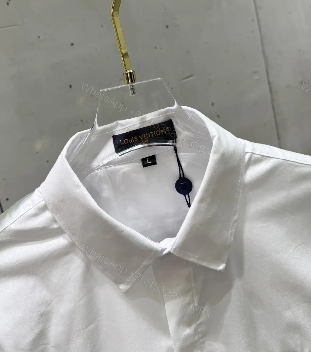 View 7 of White Button-Down Shirt: Subtle LV Crest, Clean Luxury, All-Day Comfort
