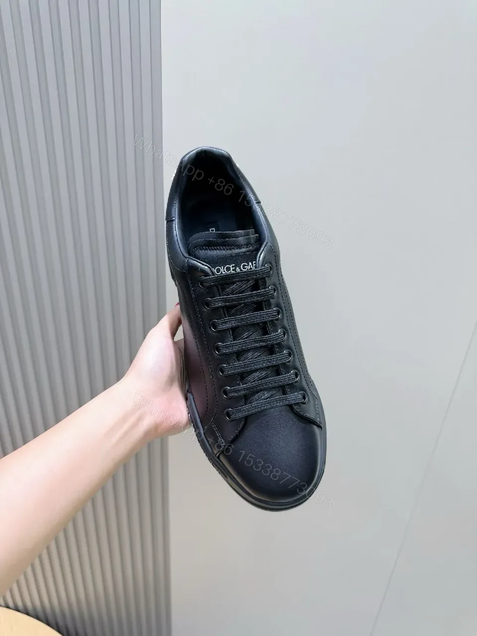 View 4 of Lux Black Leather Low-Top Sneakers: Subtle Brandless Luxe