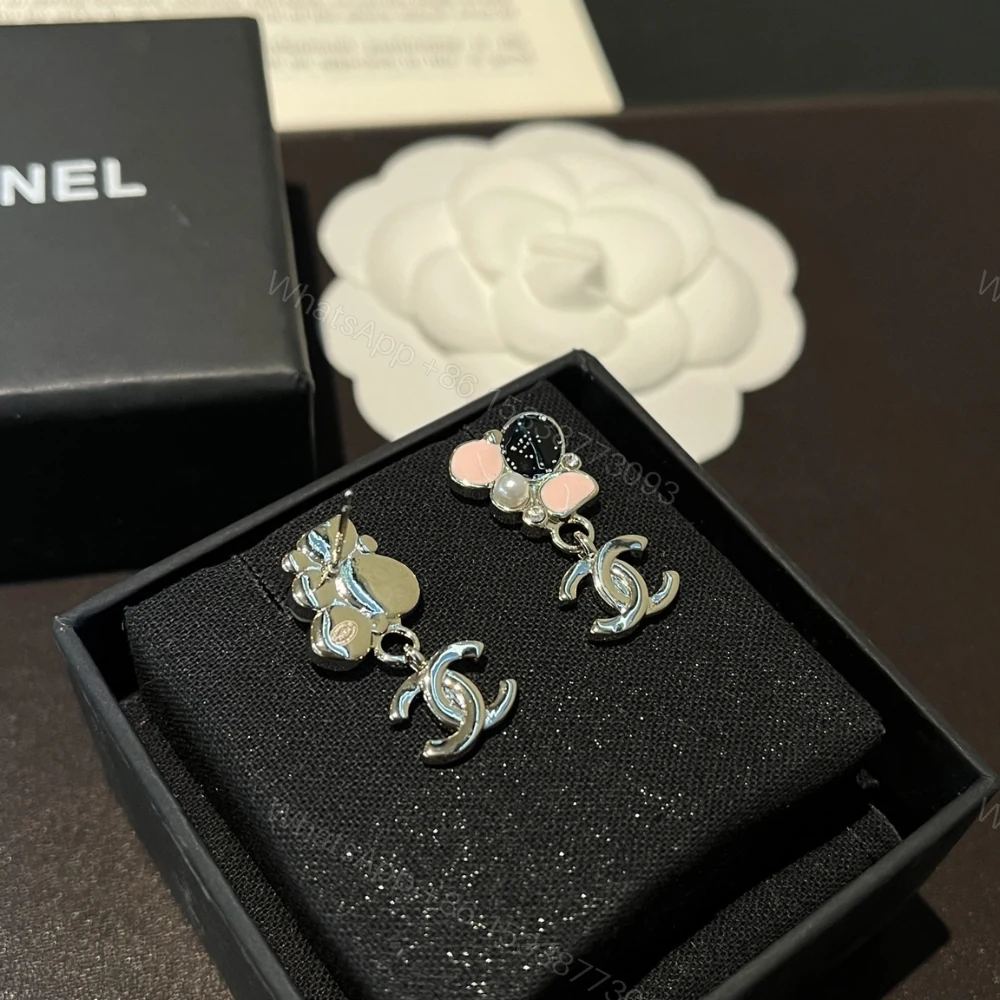 View 4 of Chanel Pearl And Stone Floral Earrings Silver