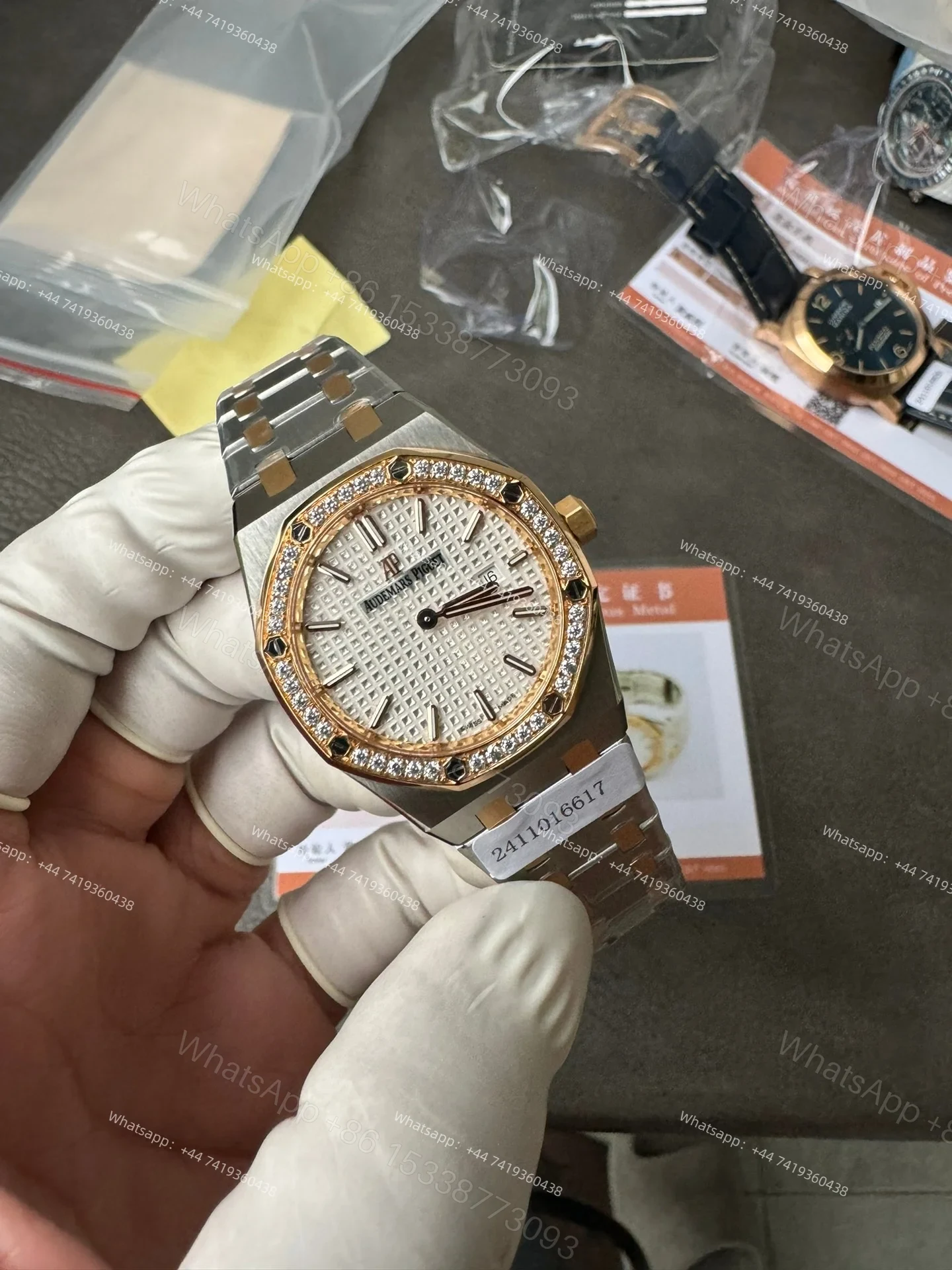 View 5 of Audemars Piguet Super Clone Royal Oak 67651SR Rose Gold Diamond Bezel White Dial 33MM