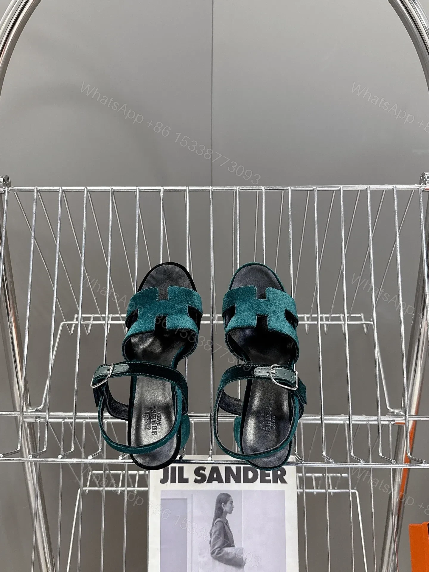 View 2 of Hermes Women Dark Green Suede Sandals