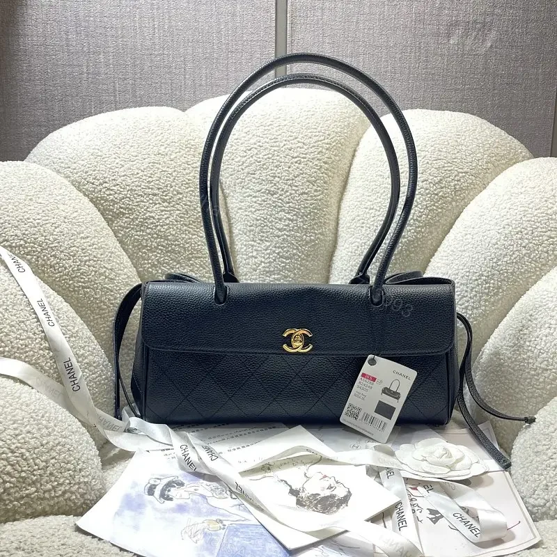 Quilted Black Leather Handbag with Gold Hardware — view 1