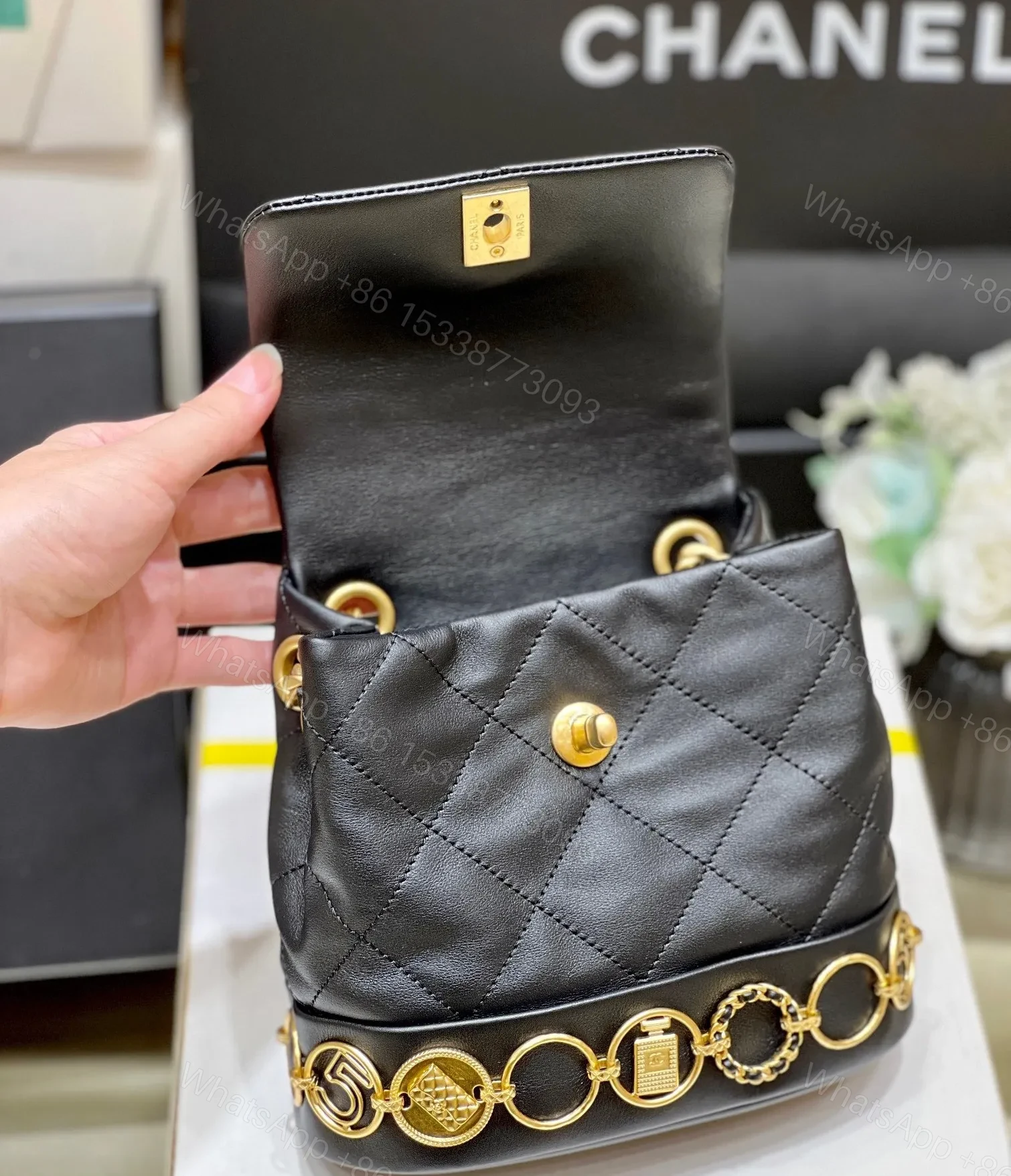 View 4 of Chanel Charm Backpack Replica 11 Black Smooth Leather 18x18x8cm
