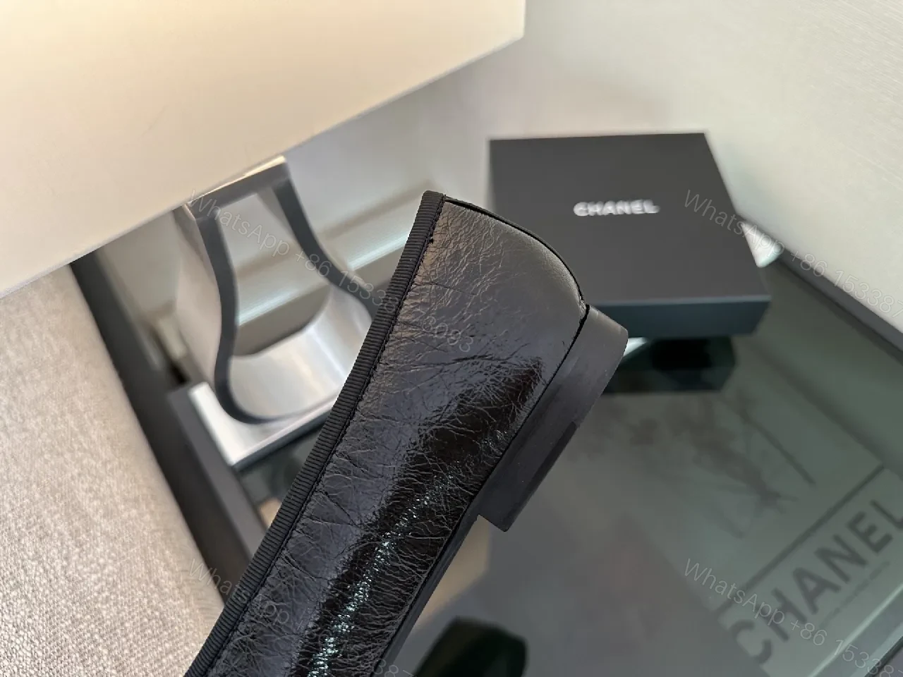View 7 of Black Leather Bow-Detail Ballet Flats, Designer-Inspired Comfort