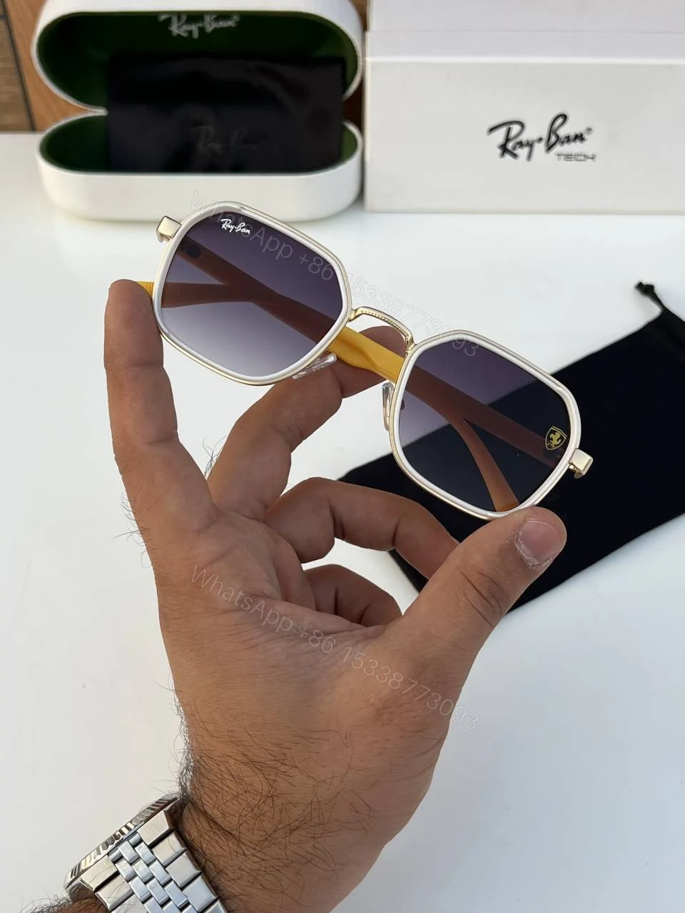 View 3 of First Copy RayBan 8810 Gold Yellow Sunglasses