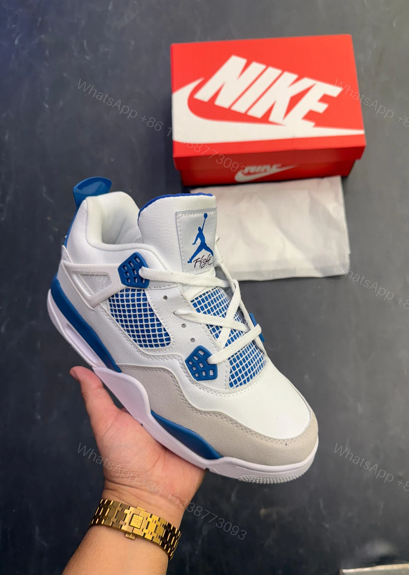 View 10 of FIRST COPY AIR JORDANS RETRO 4 MILITARY BLUE SHOES FOR MEN