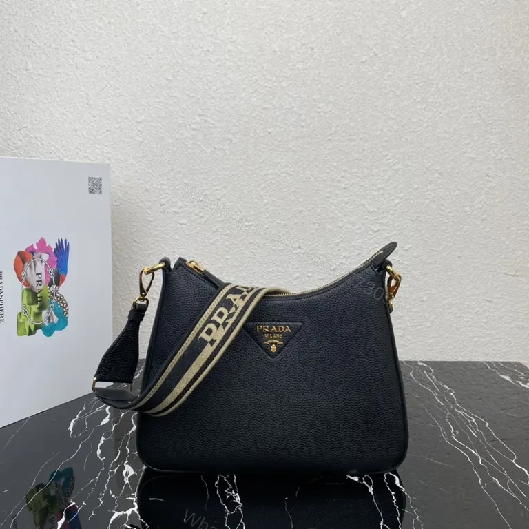 Black Pebbled Leather Prada-Inspired Crossbody: Compact Luxury — view 1
