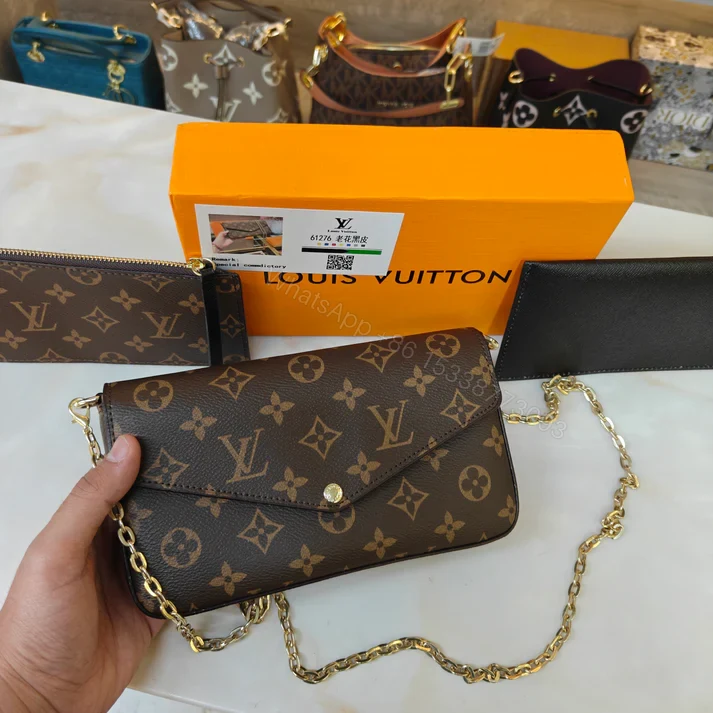 View 9 of FIRST COPY LOUIS VUITTON LV FELICIE MONOGRAM POCHETTE WITH OG BOX